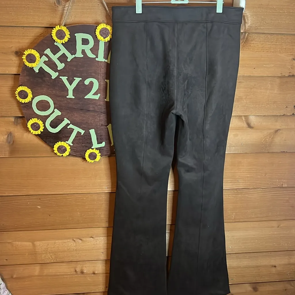 Spanx Wide Flare Leg Faux Suede High Rise Brown Pant XL Plus Size Stretch - Image 4