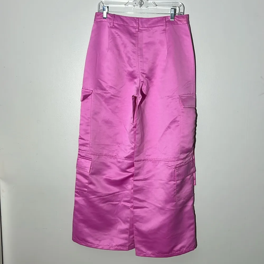 Almost Famous Metallic Shiny Pink Cargo Baggy Wide Leg Pants Junior's 7 - Image 6