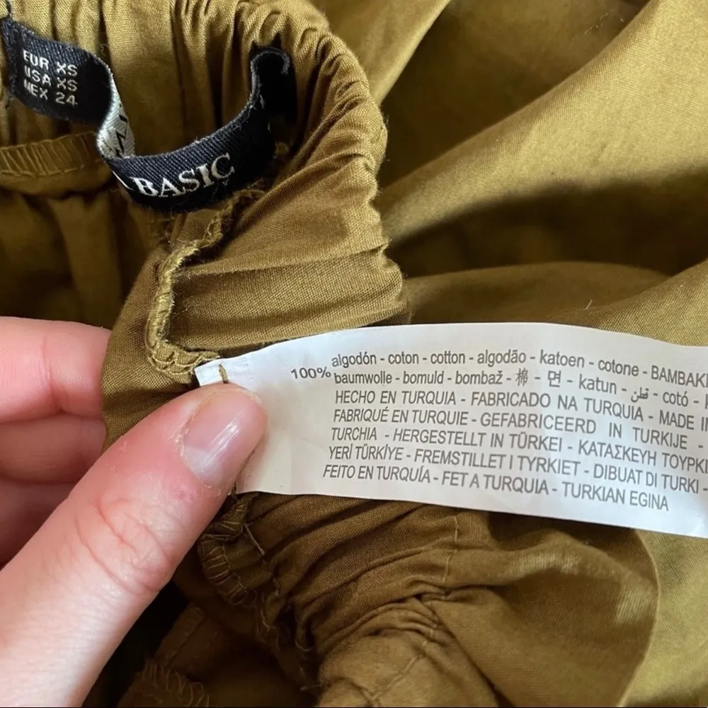 Basic Olive Green High Rise Belted Paperbag Fabric Shorts - Image 13