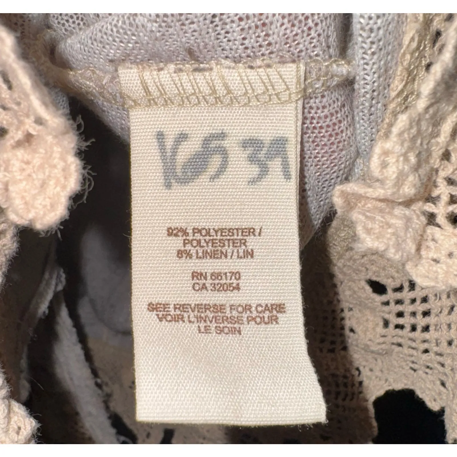 Vintage Free People Lace Trim Slub Knit Linen Blend Cardigan Sz Large Fairy Y2K - Image 9