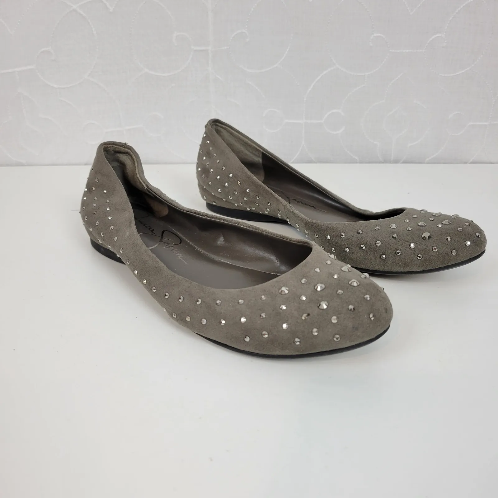 Jessica Simpson Womens Shoes Size 6.5 Gray Suede Studded Slip‎ On Ballet Flats - Image 2
