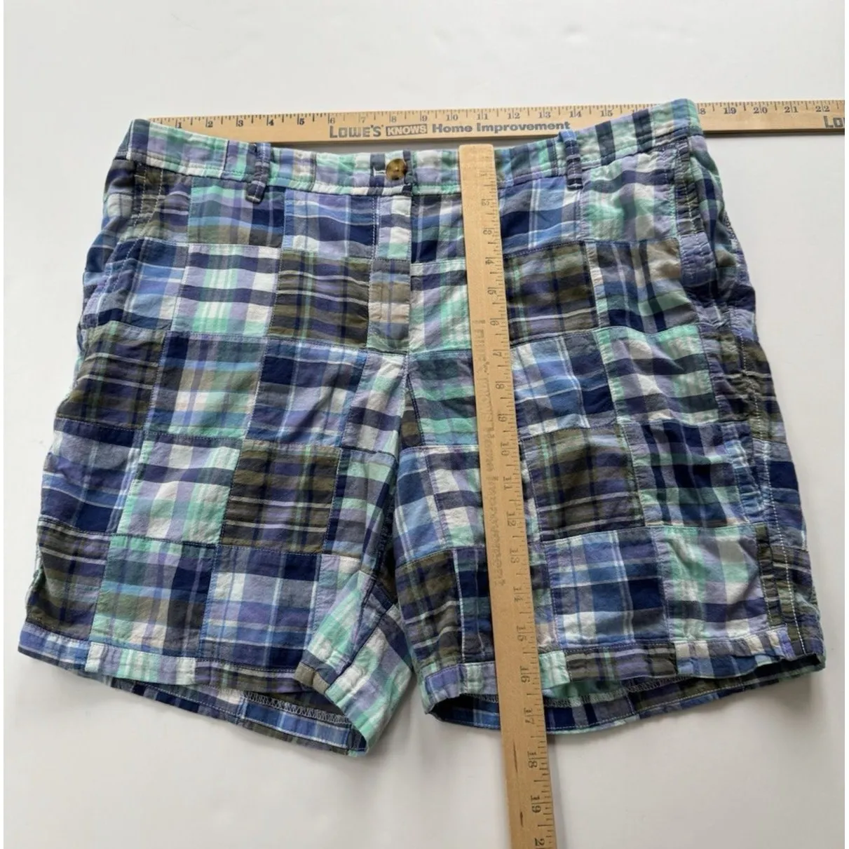 TALBOTS Plaid Shorts Women’s 14 Mid-Rise 6” Inseam Cotton Blue Pockets Preppy - Image 6