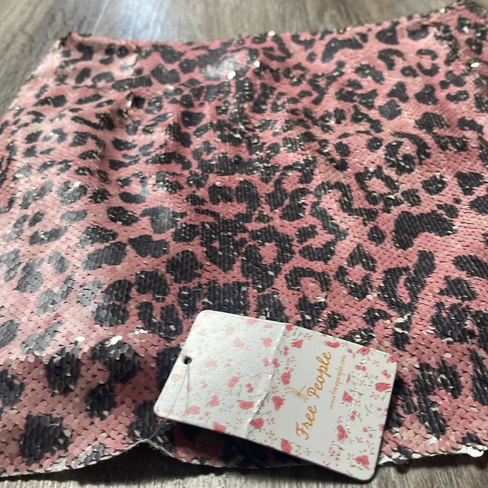 Free People Pink Cheetah Stretch Sequin Mini Skirt - Image 10