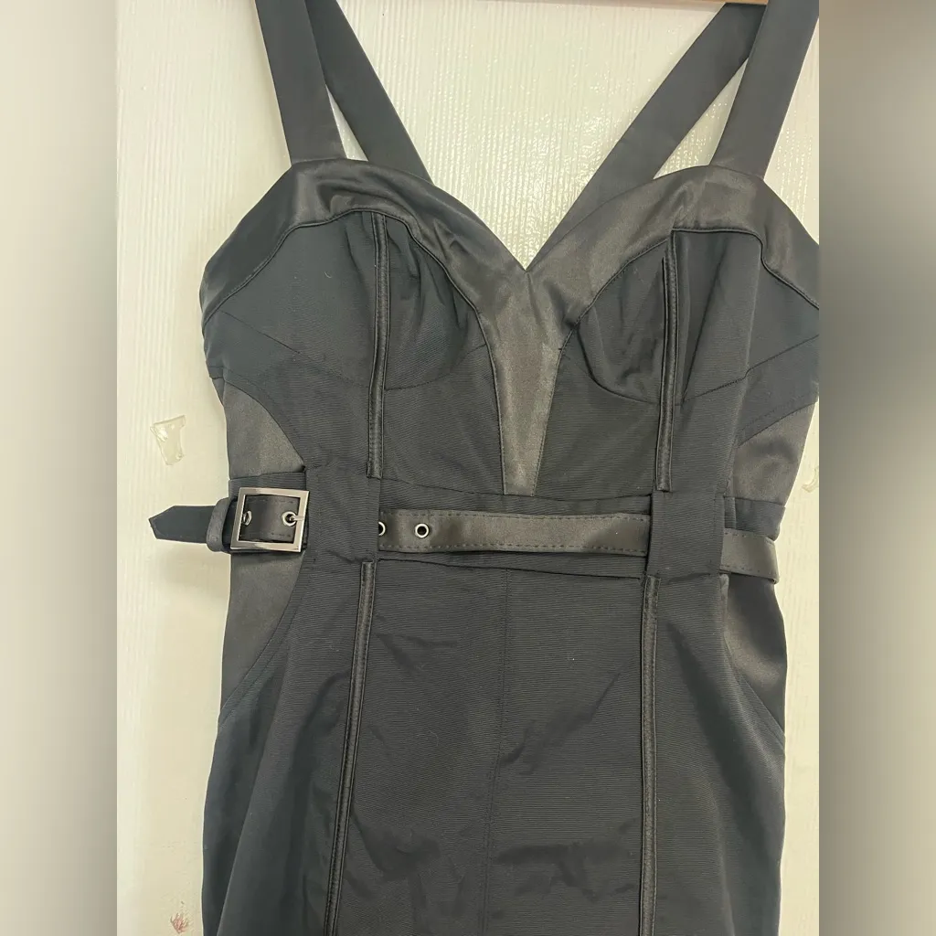 bebe Black Strapless Dress with Belt - Image 3