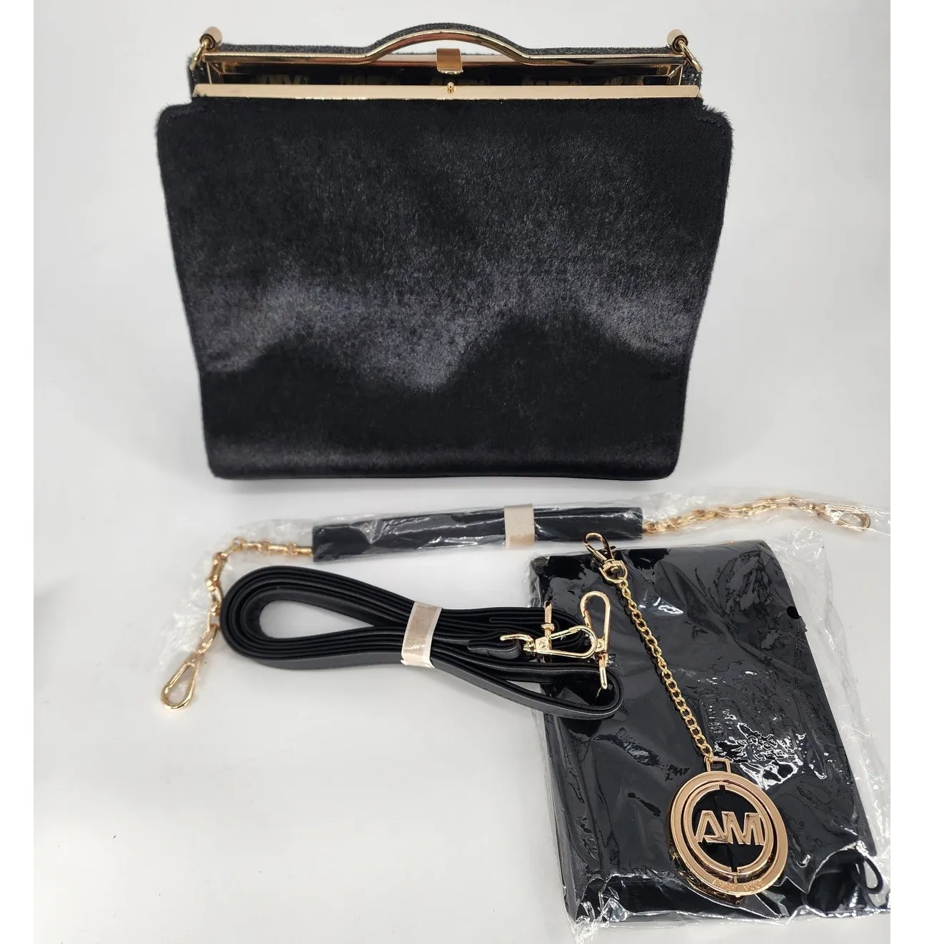 Ameri Mode Black Faux Fur & Glitter Convertible Purse Women’s One Size - Image 4