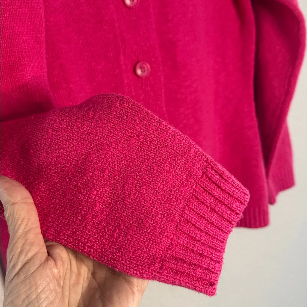 The Vermont Country Store Hot Pink Cardigan Sweater Valentines Preppy Knit Small - Image 3
