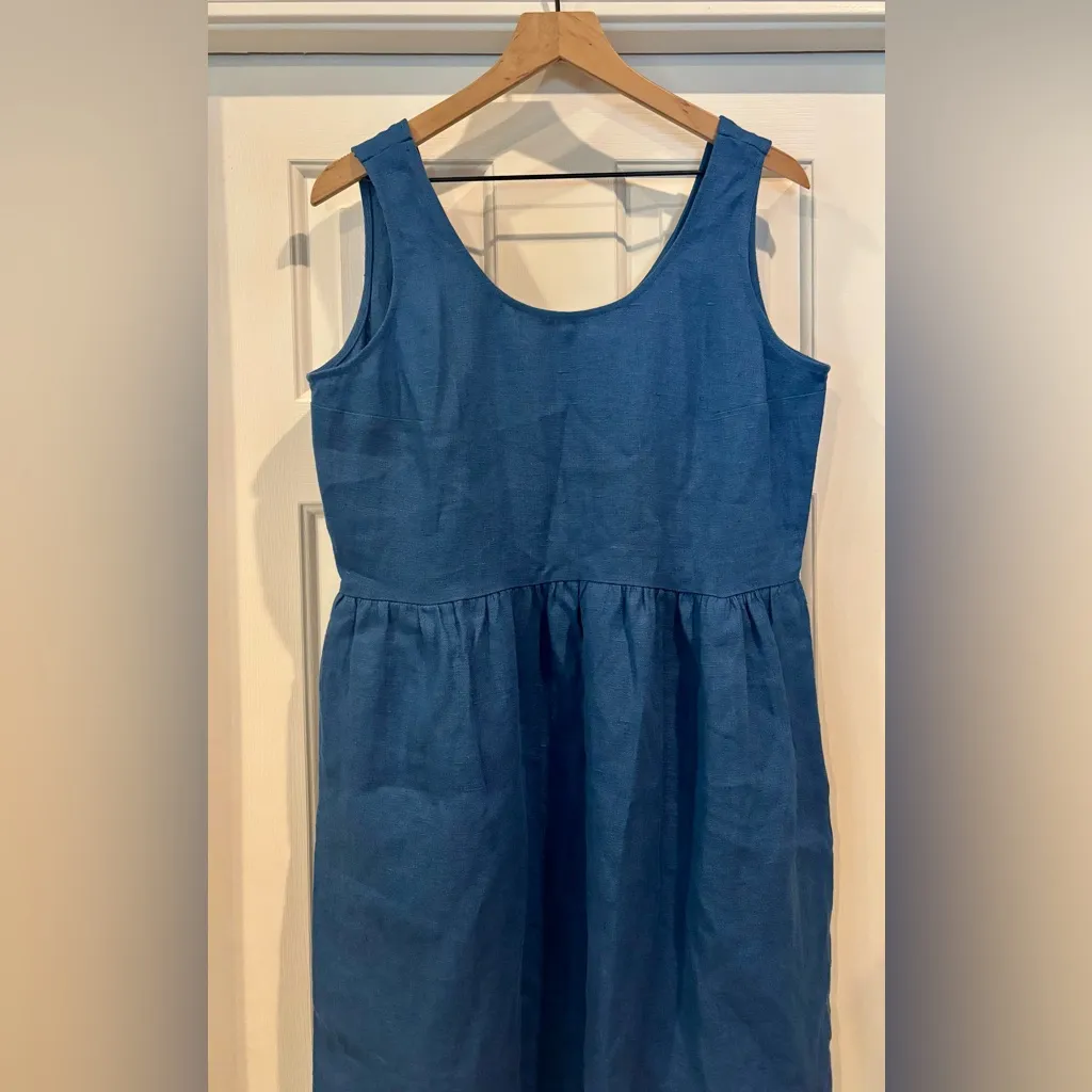 NAOMI NOMI 100% Linen Midi Length Dress | Sleeveless | Pockets | Royal Blue | XL - Image 3