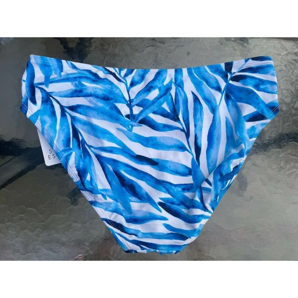 NEW Bikini Bottom Women’s 16 Tropical Escape Twist Waist Blue Tropical Print - Image 2