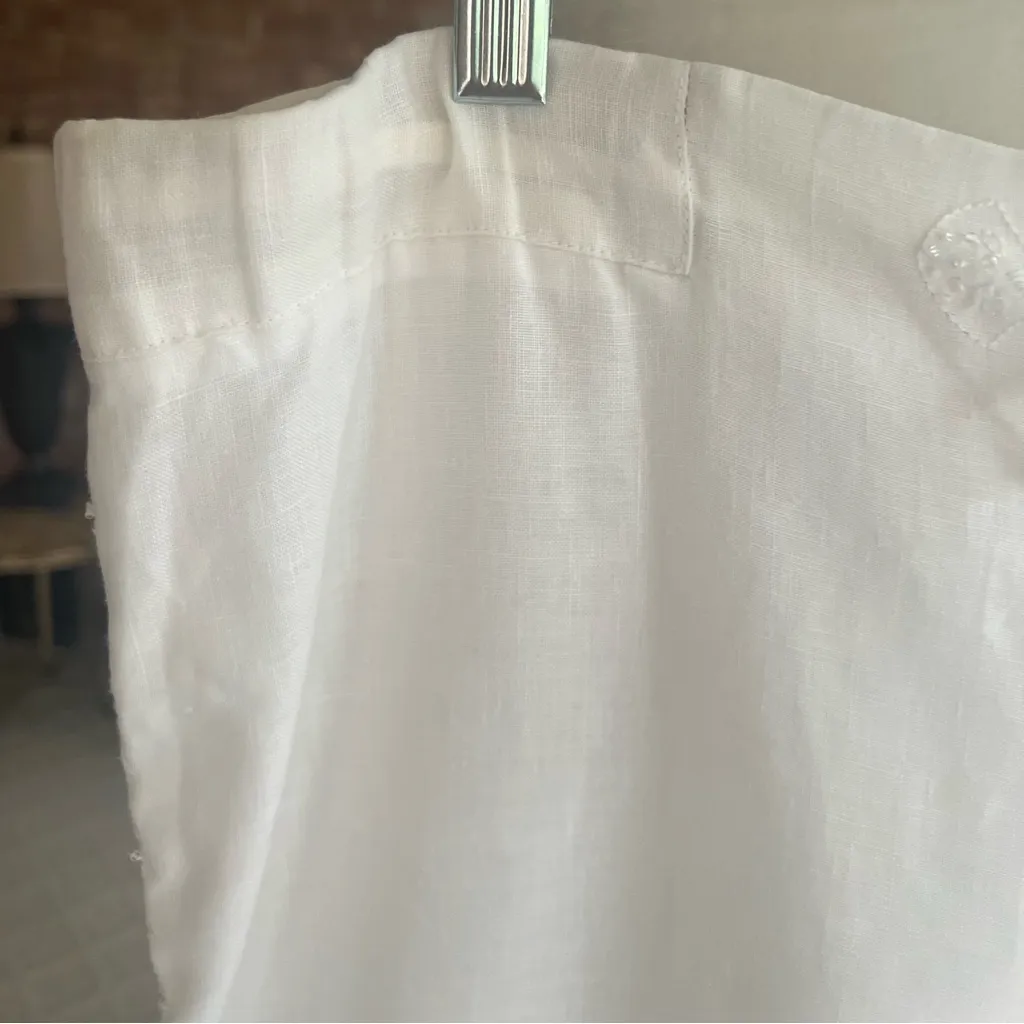 Liz Claiborne Livvy Pants Cropped Linen Wide Leg White Embroidered Beaded 14 - Image 3