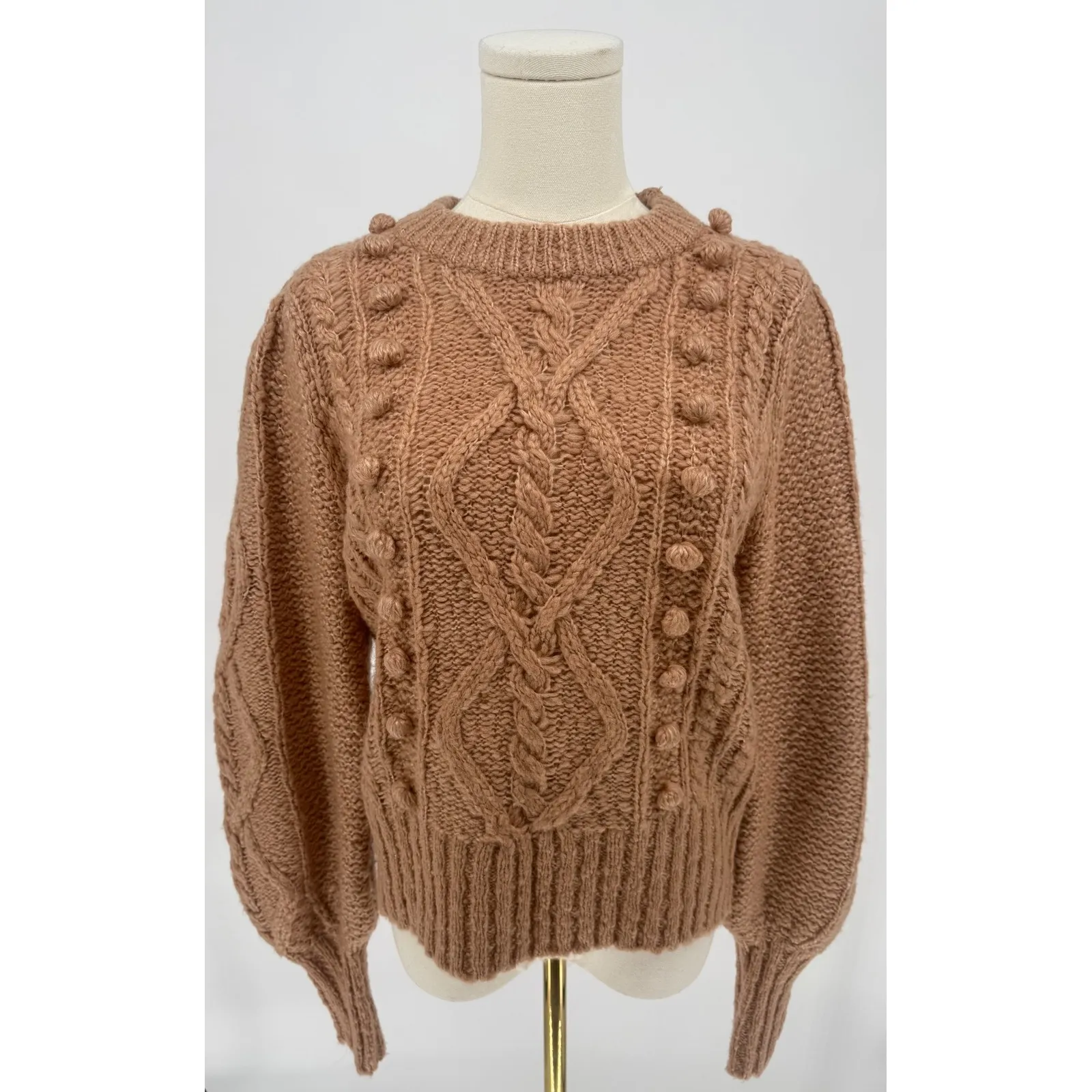 New! Joie Bia Cable-Knit Puff-Sleeve Sweater in Ginger‎ Sz Small $348 - Image 4