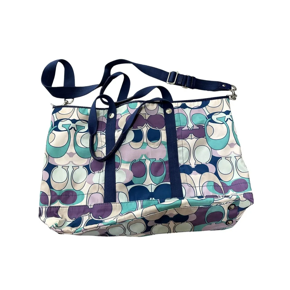 Coach Kyra White Green Blue Logo Printed Dual Top Handle Large Tote Bag - Image 2
