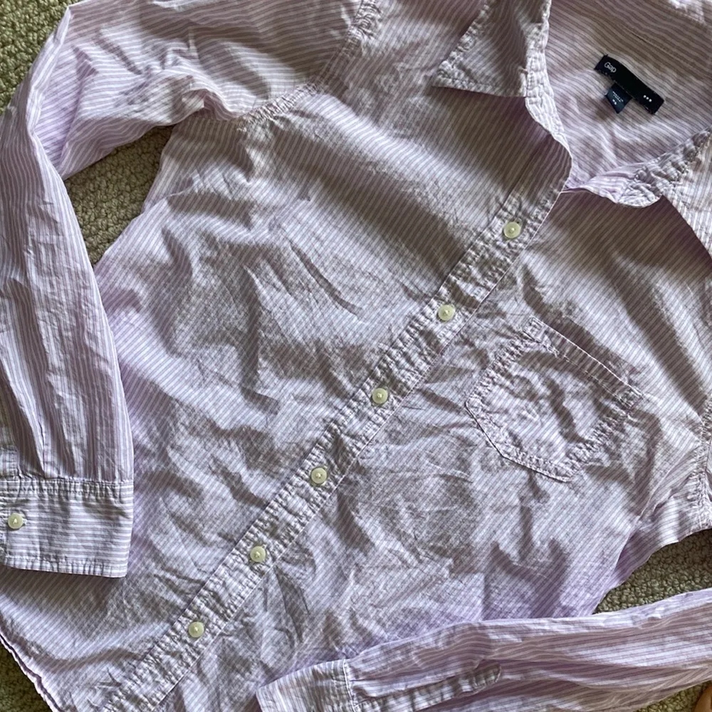 Gap Oxford Button Down Shirt 100% Cotton Size XS Pinstripe Work Top Long Sleeve - Image 3