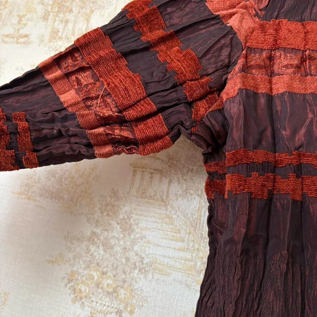 Vintage whimsigoth fairy grunge brown corset grommet long sleeve crinkle top M Size M - Image 4