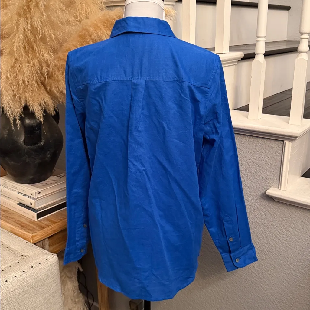 J. Crew Linen-Blend Button-Up Blue Shirt Size Small - Image 5