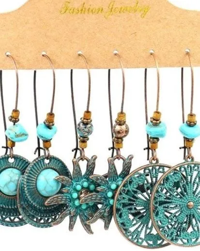 Boho Turquoise Dangle Earrings Blue - Image 8