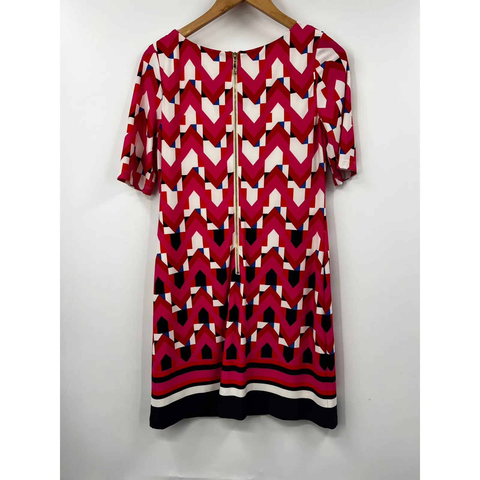 Eliza J Red Geometric Print Short Sleeve Knee Length Shift Dress‎ Size 6P - Image 6