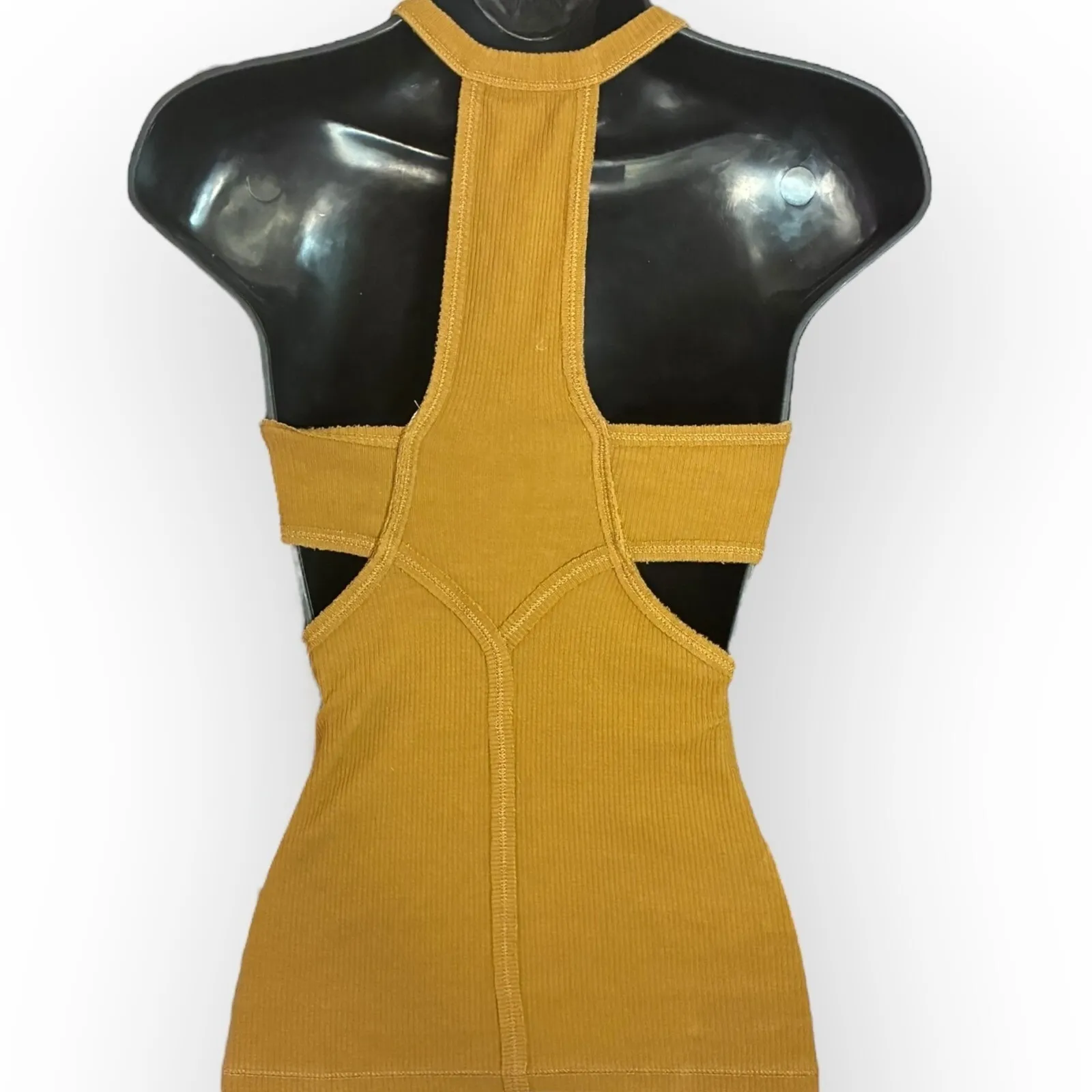 Free People FP Movement Yellow Halter Tank XS Ribbed Cutout Backless Stretch - Image 3