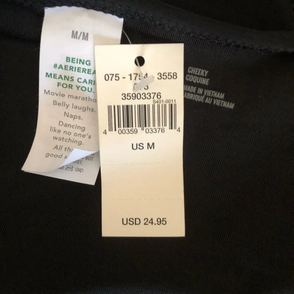 Aerie NWT Stylish Full Coverage Cheeky Bikini Bottom Solid Black Medium - Image 9