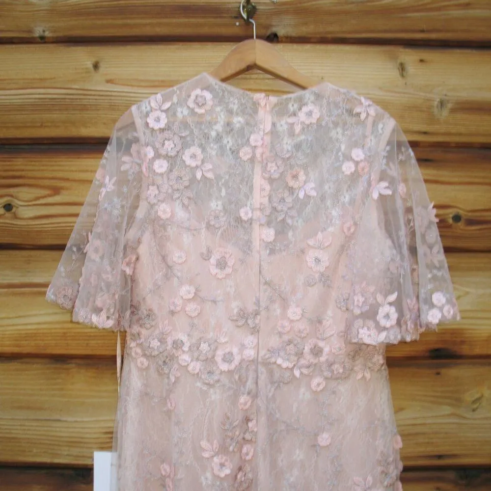 MAC DUGGAL 68810 Pink Flutter Sleeve Floral Embroidered Net Gown Dress - Image 11