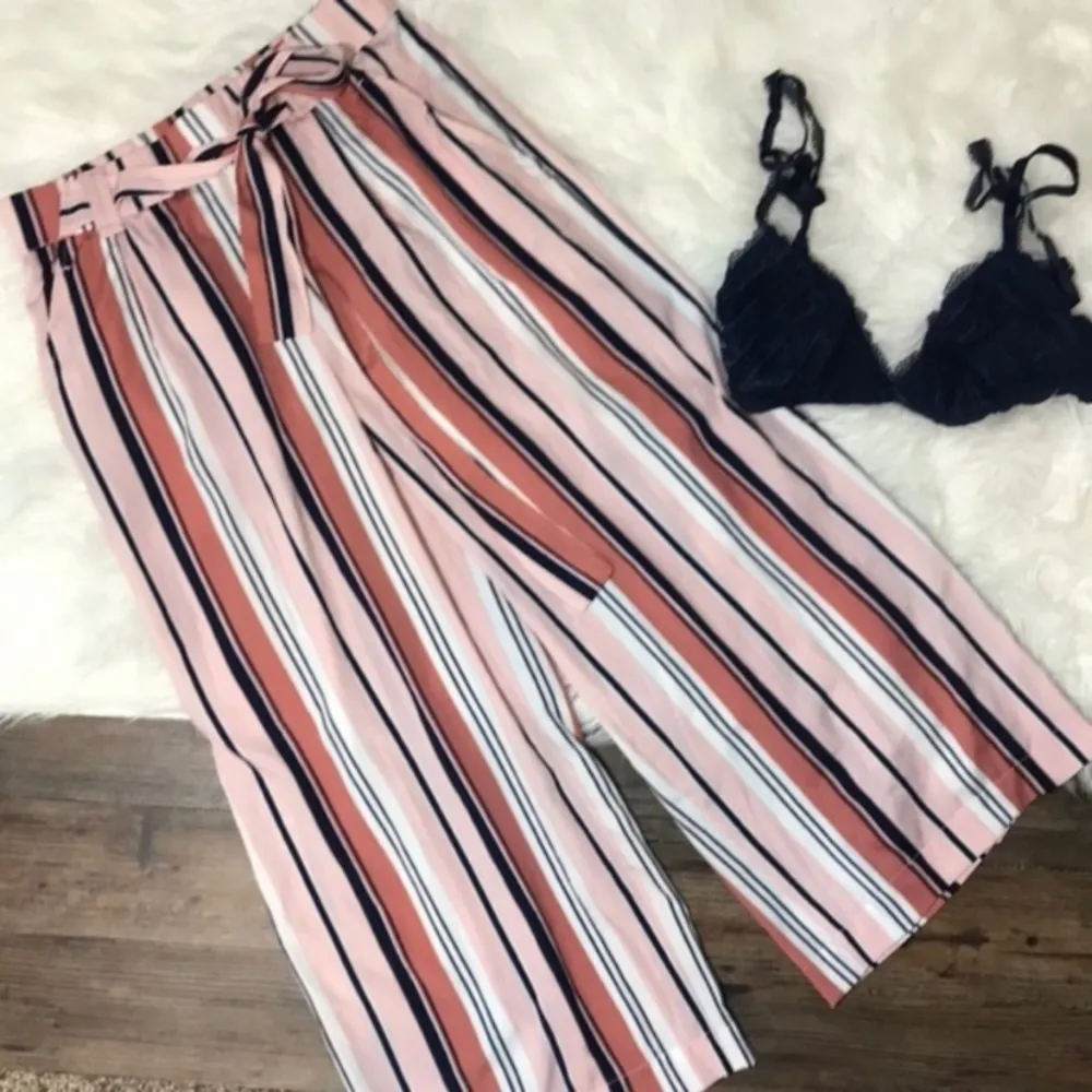 Zara Trafaluc Striped wide leg paper bag pants - Image 3