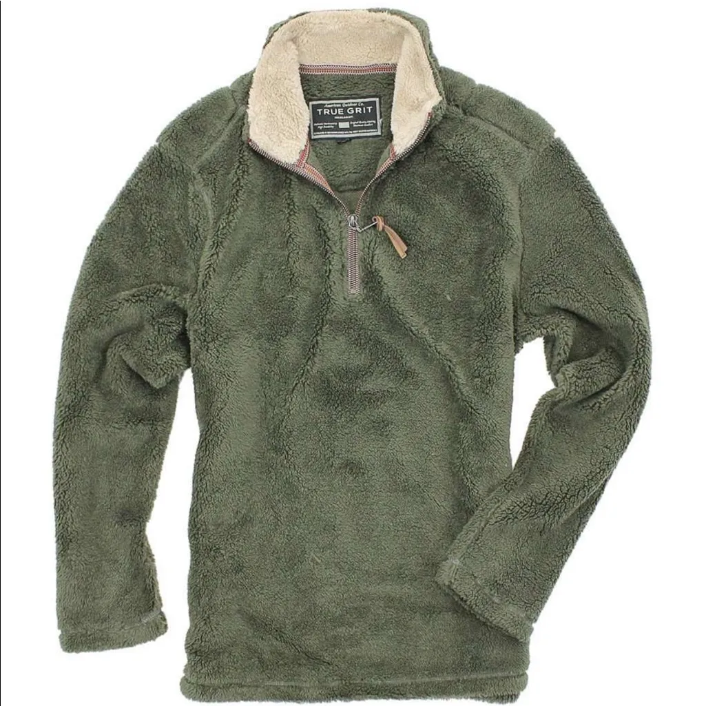 True Grit Pebble Pile Pullover 1/2 Zip in Vintage Olive Green - Image 5
