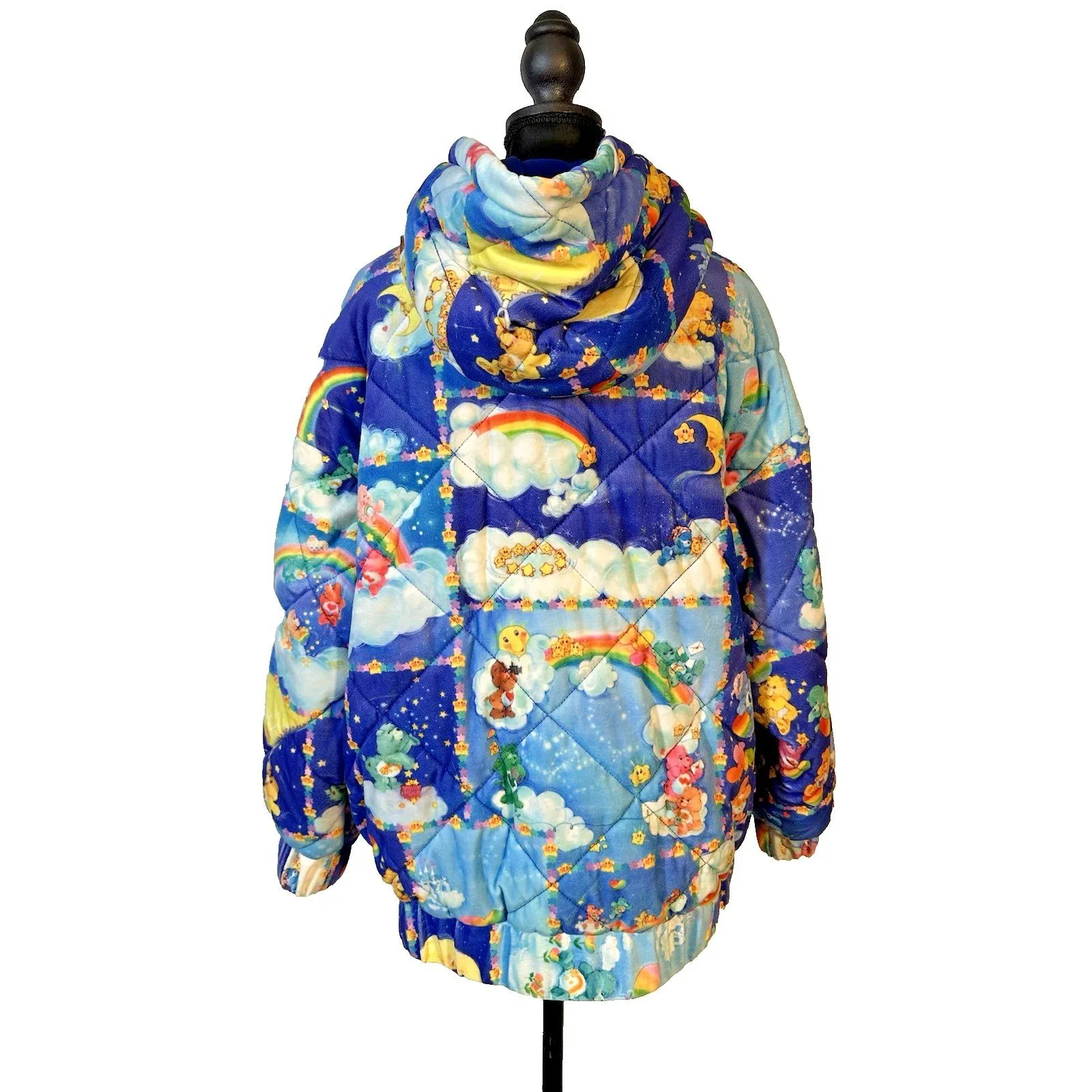 Dolls Kill Care Bears Puffer Jacket Quilted Hooded Rainbow Y2K Rave Sz XS - Image 11