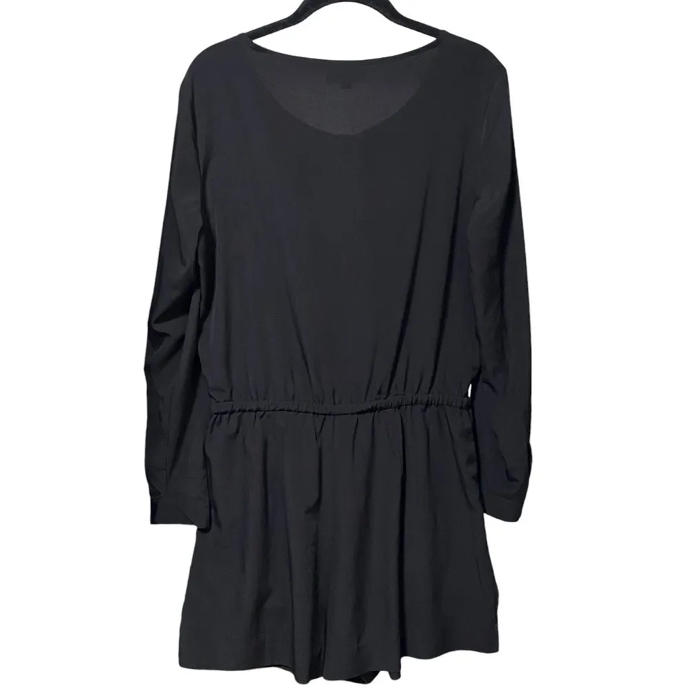 LOFT Black Romper Roll Tab Sleeves Button Front Tie Waist Casual Size 4 - Image 3