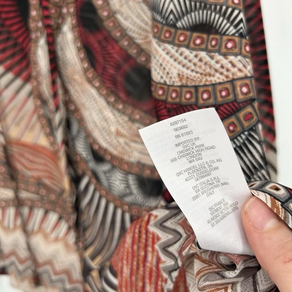 Susan Graver Boho Printed Tunic Top Button Up Sher Orange Black Size 16 - Image 12