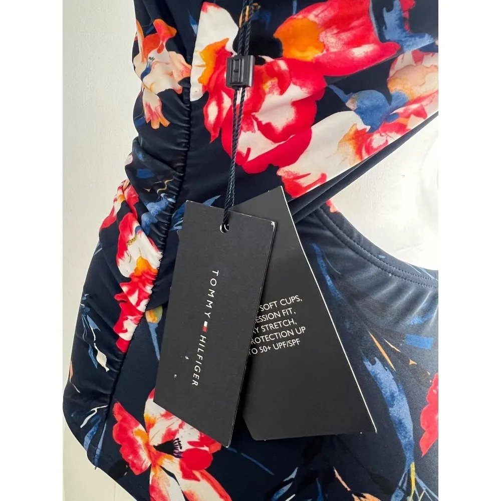 Tommy Hilfiger Navy Floral One Piece Cross Back Swimsuit - Image 4