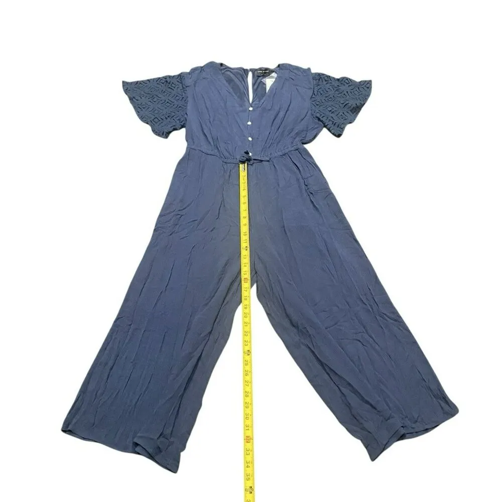 Lane Bryant Jumpsuit NWT 12 Navy One Piece Tie Waist Cottage Boho Lace‎ Sleeve - Image 6