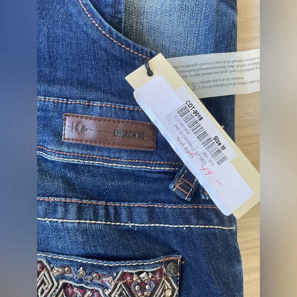 Grace Denim Blue Women's Overalls Size M - Image 11