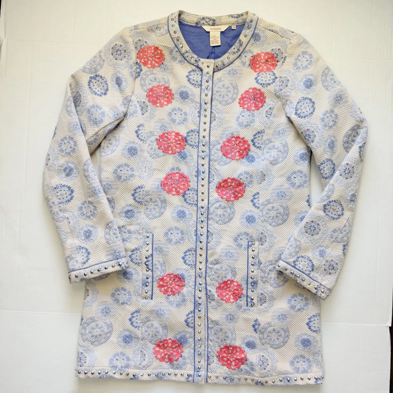 Sundance Embroidered Floral Jacket Studded Trim Long Sleeve Size 6 Petite‎ - Image 2