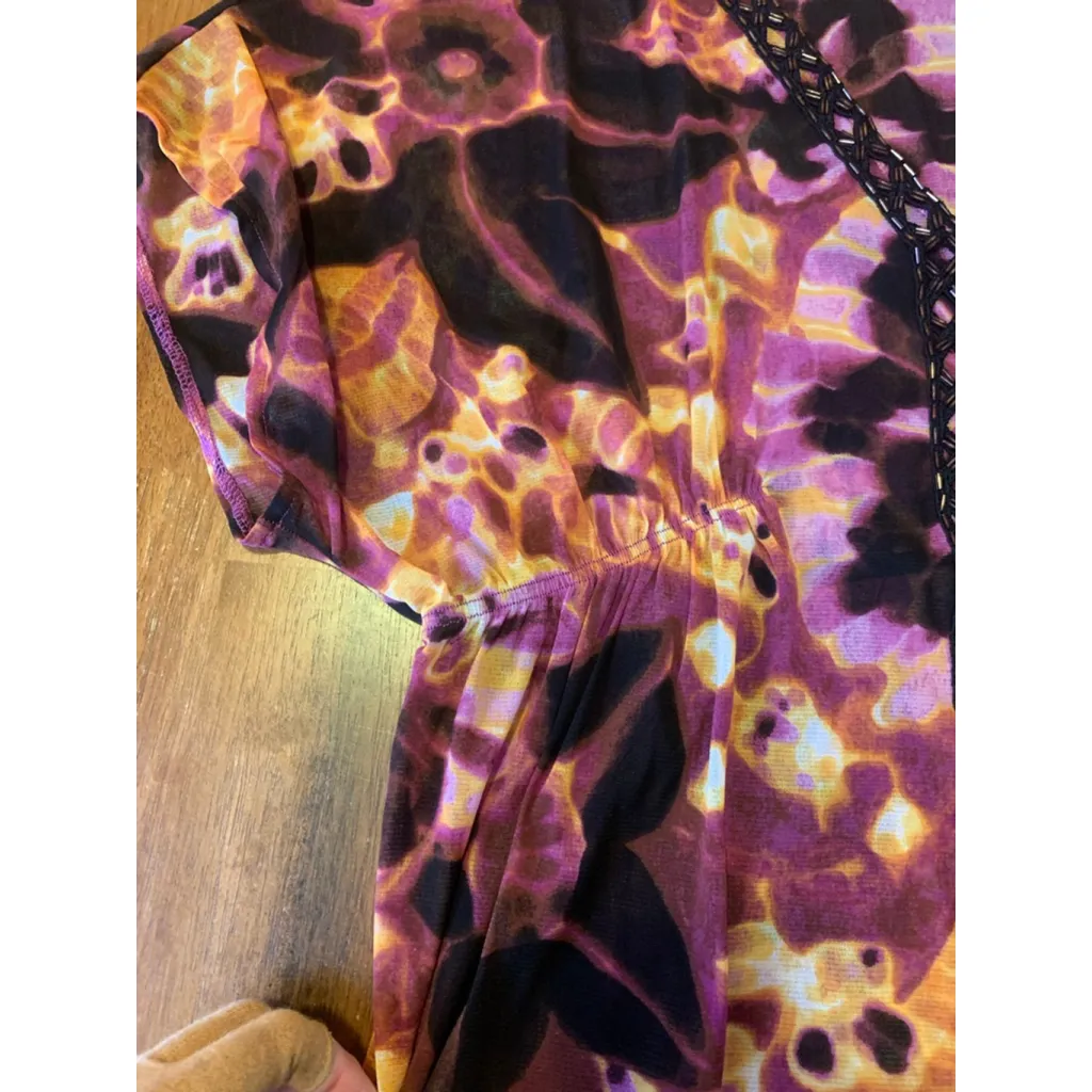 Alfani Blouse Large Purple Black Golden Yellow Embroidered Bead Embellishment - Image 5