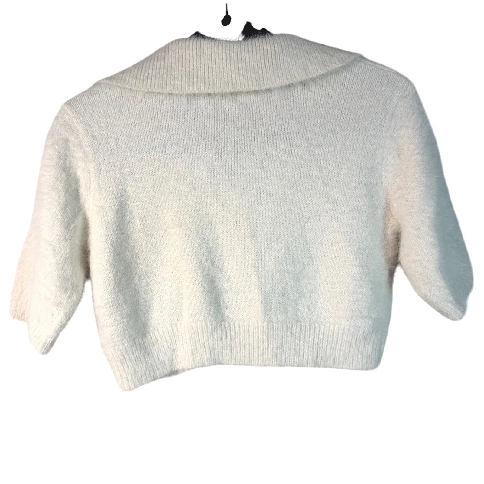 William Rast Fuzzy Knit Collared Cropped Sweater Ivory Cozy– Size Small – NWT - Image 9
