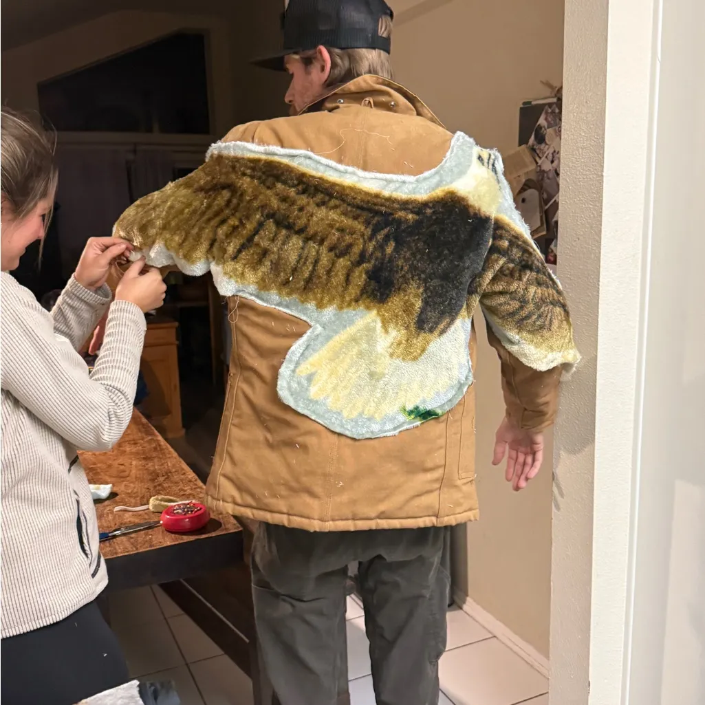 Vintage Carhartt Work Jacket customized bald eagle back Brown Size undefined - Image 4