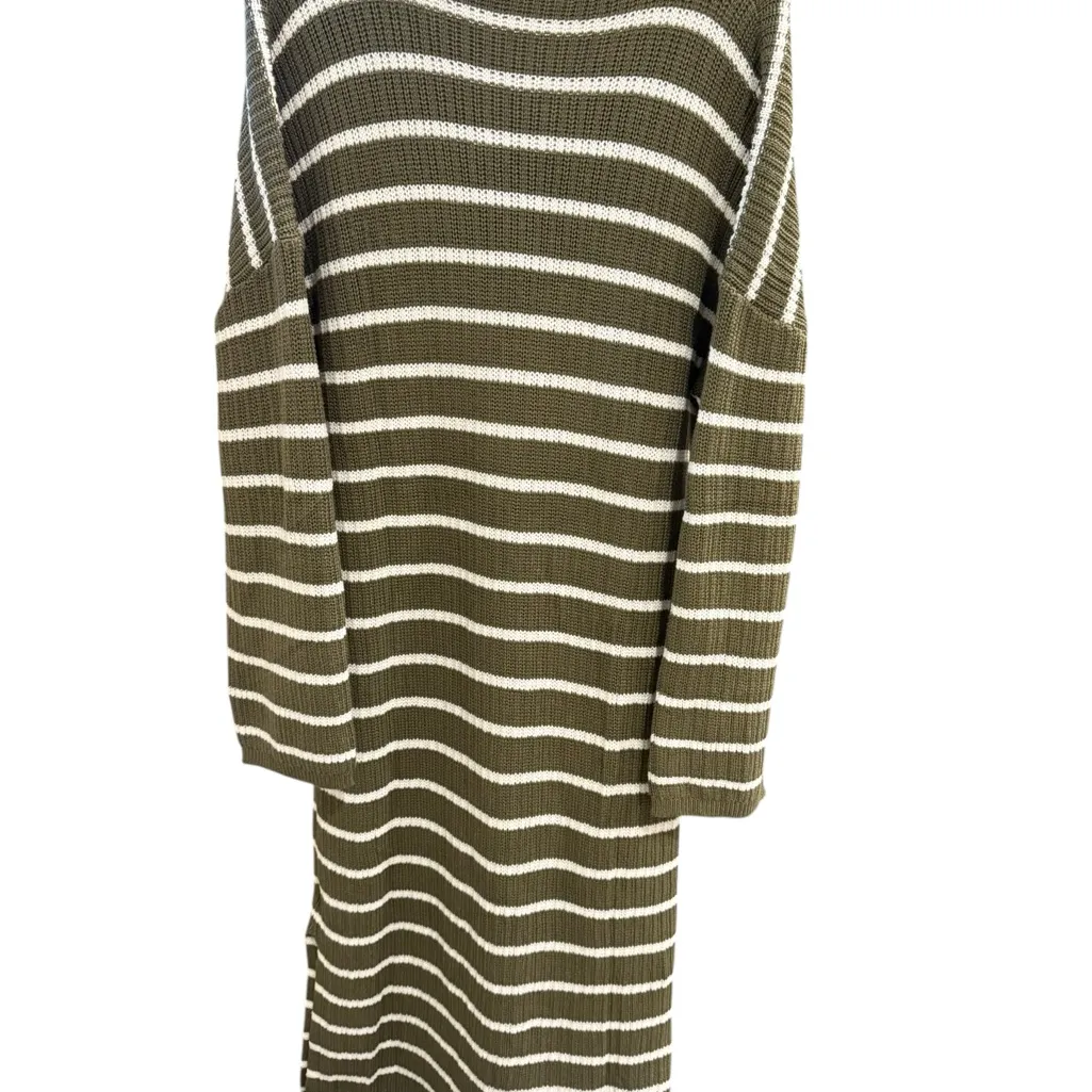 NWT Merokeety Full-Length Olive Green and White Striped Sweater Dress - Image 4