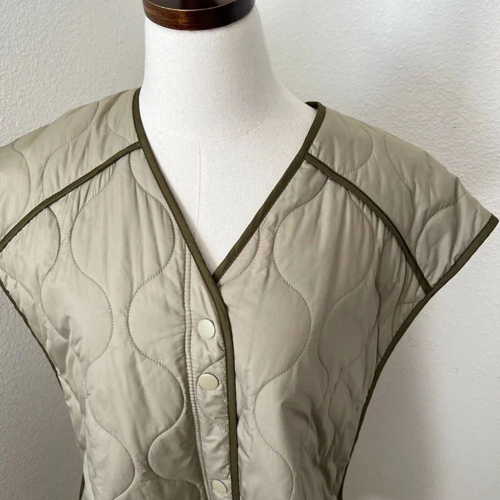 H&M Quilted Oversized‎ Longline Puffer Vest Khaki Green Size XS/S Runs Big - Image 9