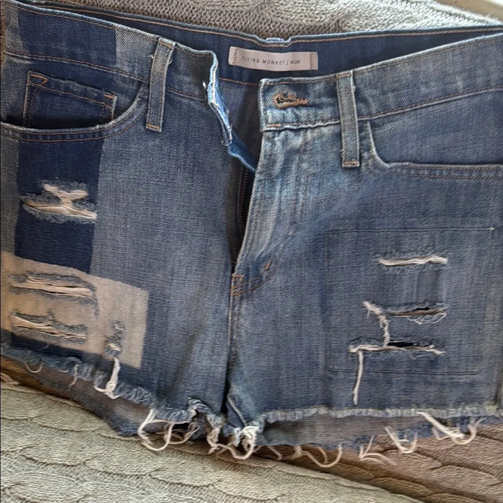 Flying Monkey Blue High-Waisted Jean Shorts with Frayed Hem - Image 8