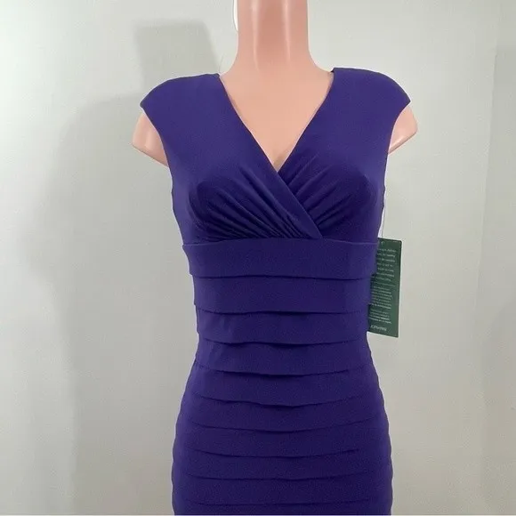 NWT American‎ Living Purple Sheath Dress Ruched Fitted Size 2 Sleeveless - Image 3