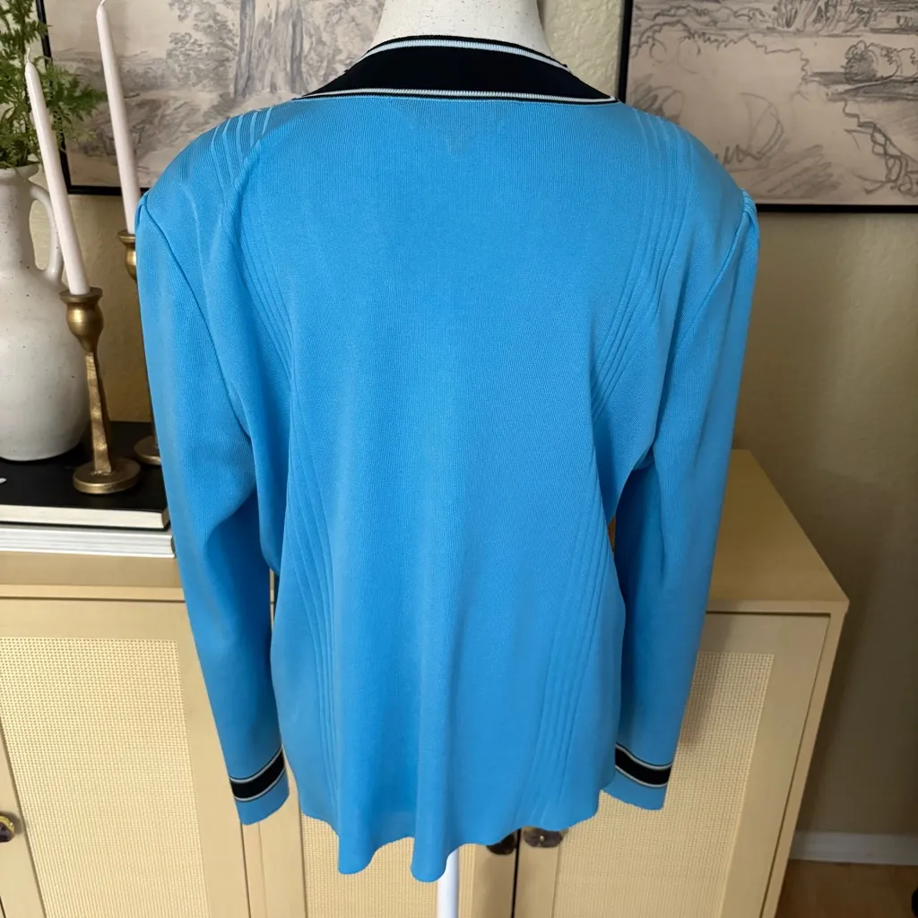 MING WANG Teal‎ Blue Cardigan Size Large Accent Buttons - Image 3