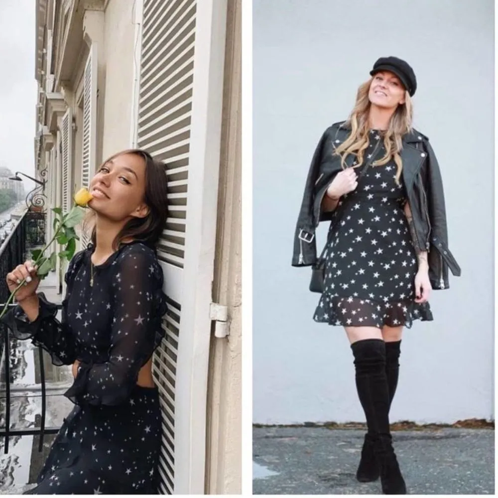 Fame and Partners Kye Night Sky Star Print Ruffle Open Back Mini Dress | NWT Siz - Image 5