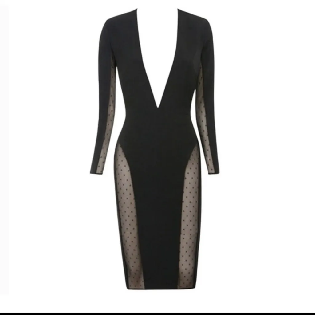 House of CB Black Nilda  Long Sleeve Sheer Panel Bodycon Midi Dress new size S - Image 6