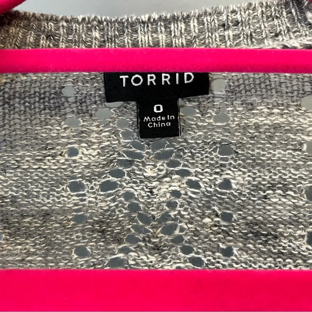 Torrid Cardi Grey Pointelle Knit Cardigan Sz 0 (L/12) Linen Blend Open Front EUC - Image 6