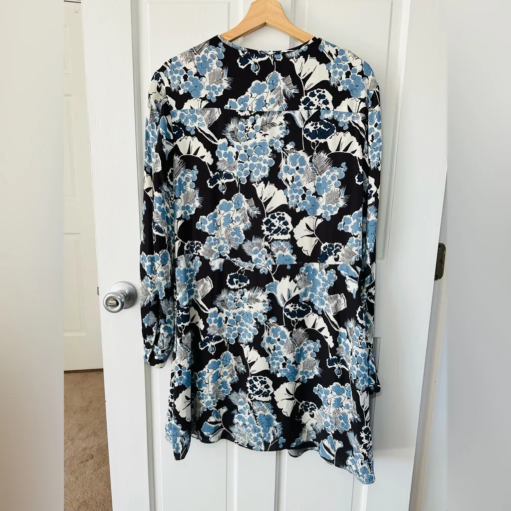 REISS Abbie Blue Floral Printed Long Sleeve Mini Dress Size 6 - Image 5
