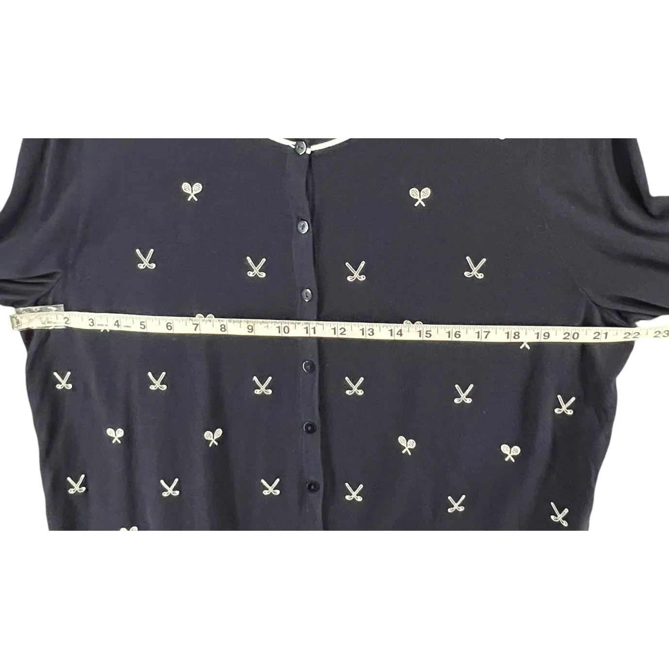 Talbots Cardigan Sweater 2XL Blue Embroidered Tennis Preppy Resort Lightweight - Image 5