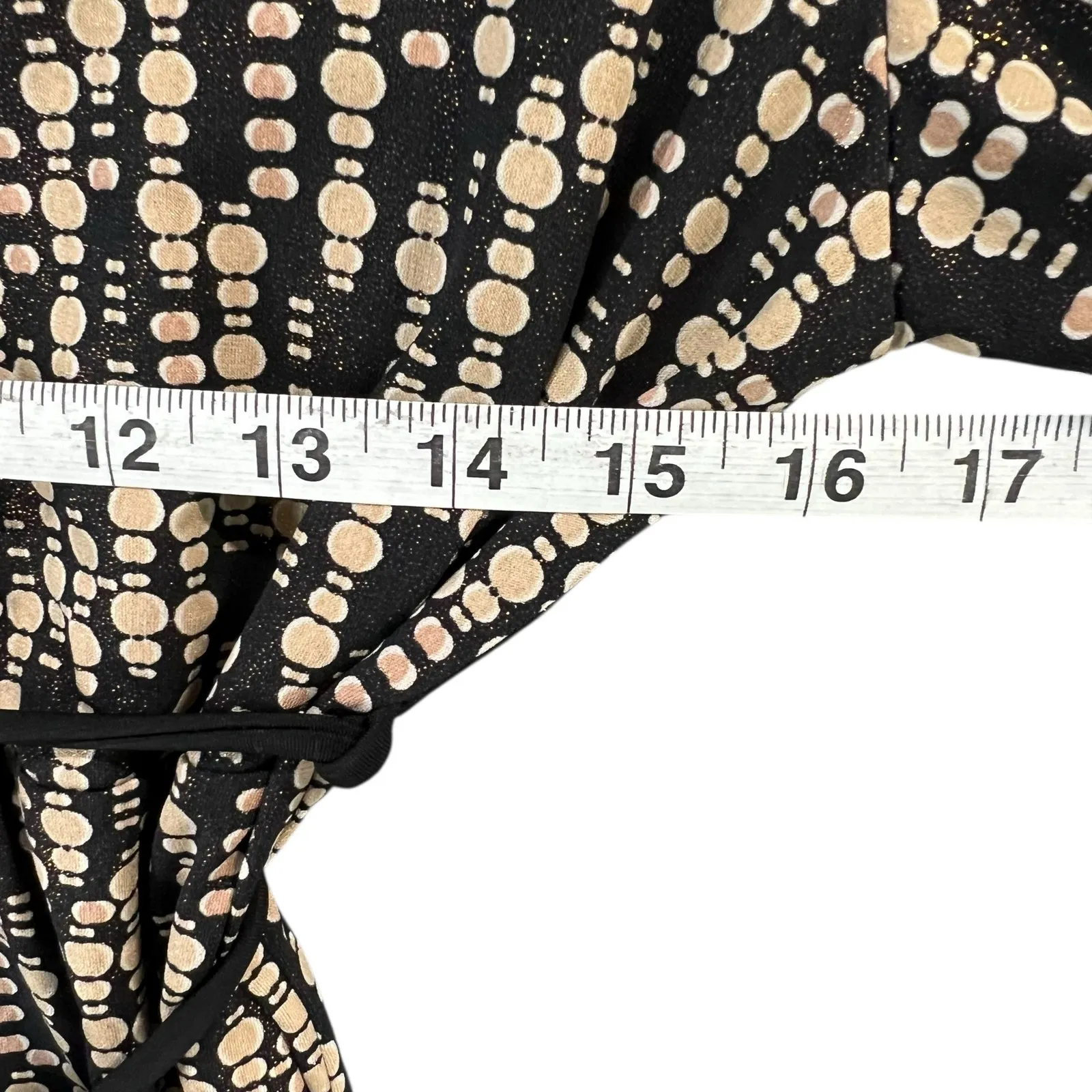 JTB Y2K Top Womens L Black Tan Geometric Shimmer Stretch Blouse Boho Chic Retro Size L - Image 8