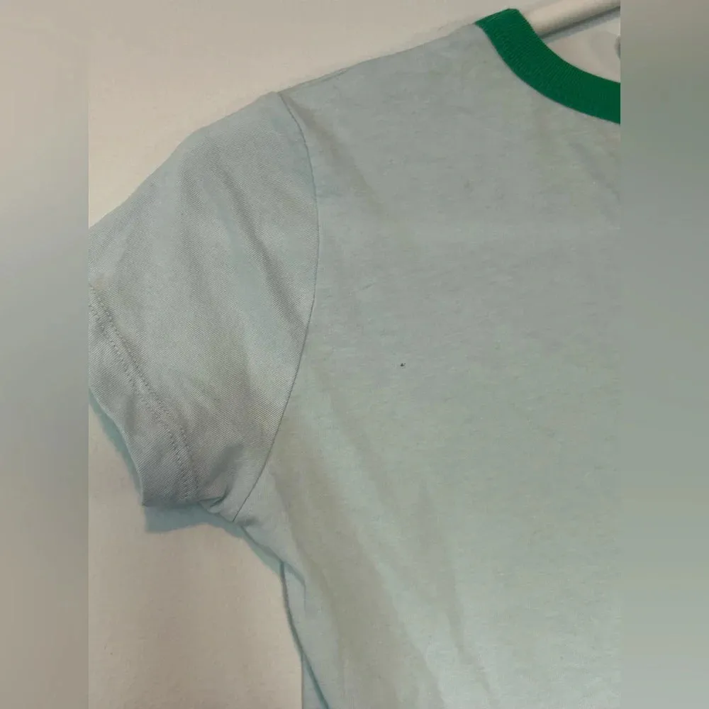 NWT Letluv green heart 💚 ringer tee light blue XXS Anthropologie - Image 5