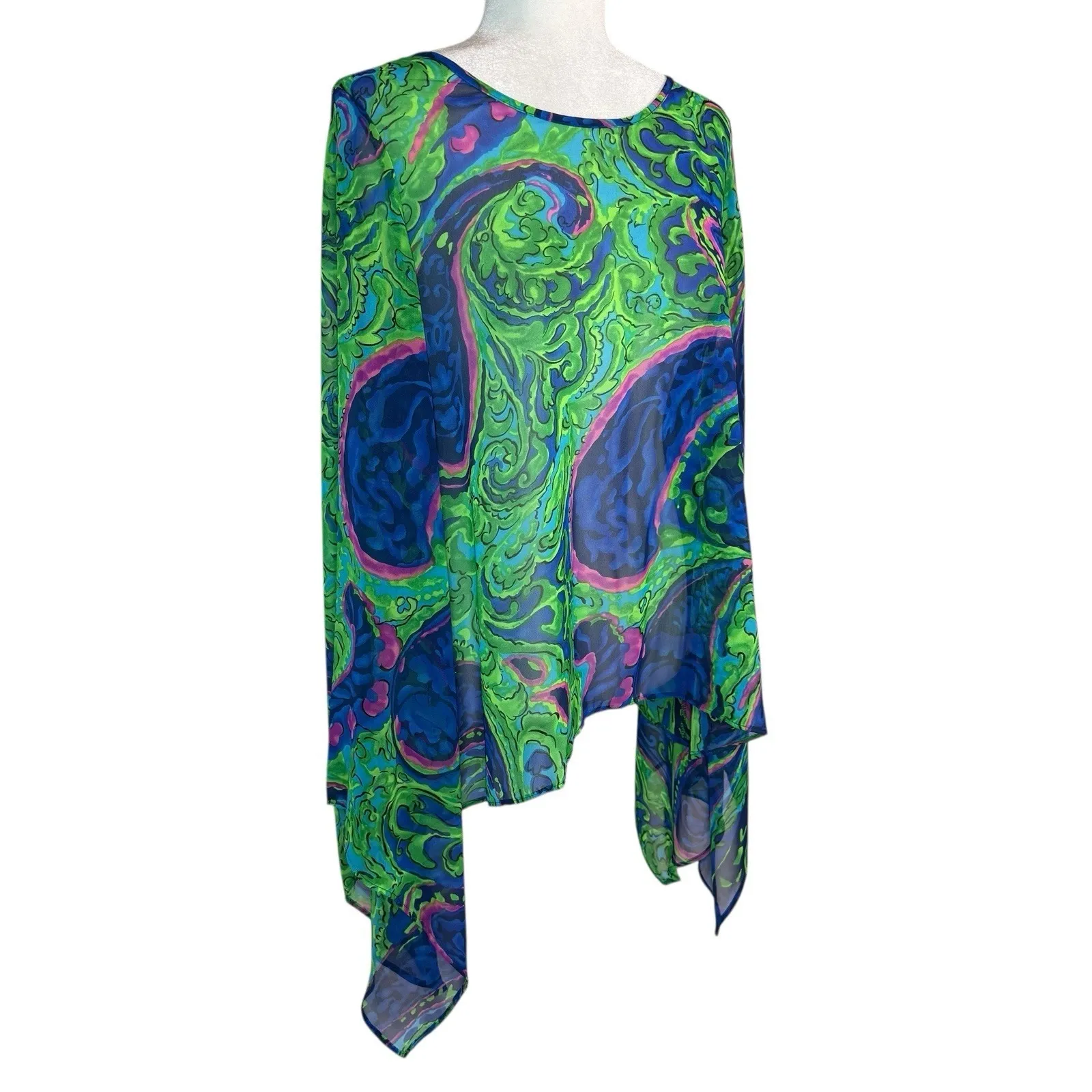 Show Me Your Mumu Oversized M Semi Sheer‎ Tunic Cover Top Chiffon Bell Sleeve Size M - Image 2