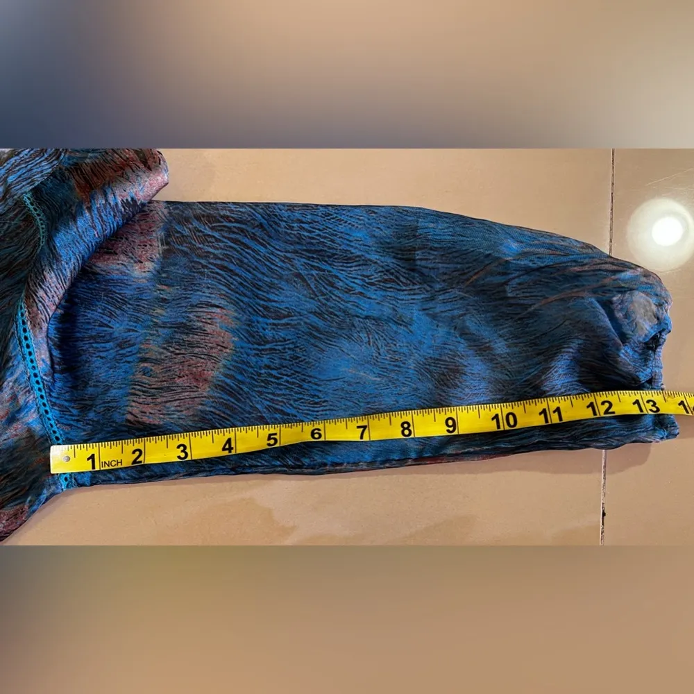 Sweewe Paris blue multicolors blouse 3/4 SleevesTop Sz M/L - Image 7