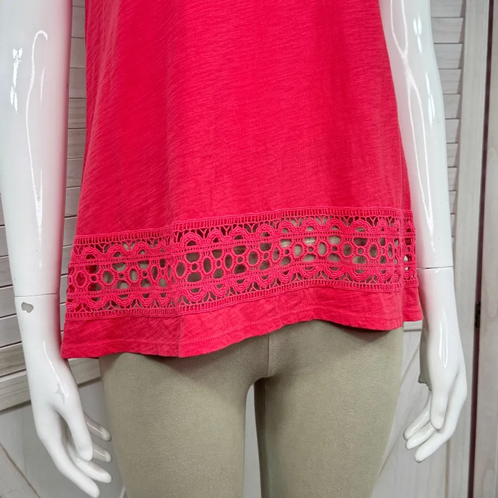 Loft Crochet Lace Trim Tank Top Shirt‎ Coral Red XS - Image 6